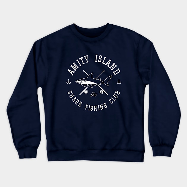 Amity Island Shark Fishing Club White Crewneck Sweatshirt by AngryMongoAff